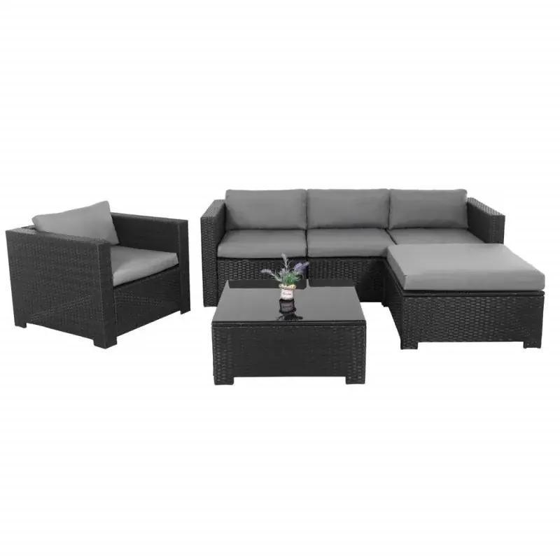Cenově Výhodný Ratanový set zahradního nábytku, černý SPRINGOS COSTA DE BLANCA 5