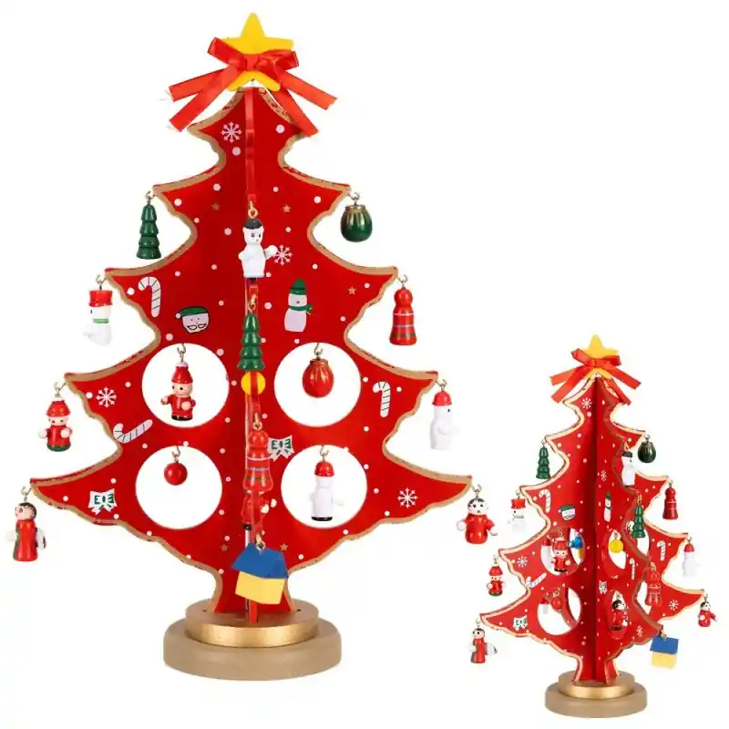 Dřevěný skládací vánoční stromeček červený 29cm Omezená Nabídka