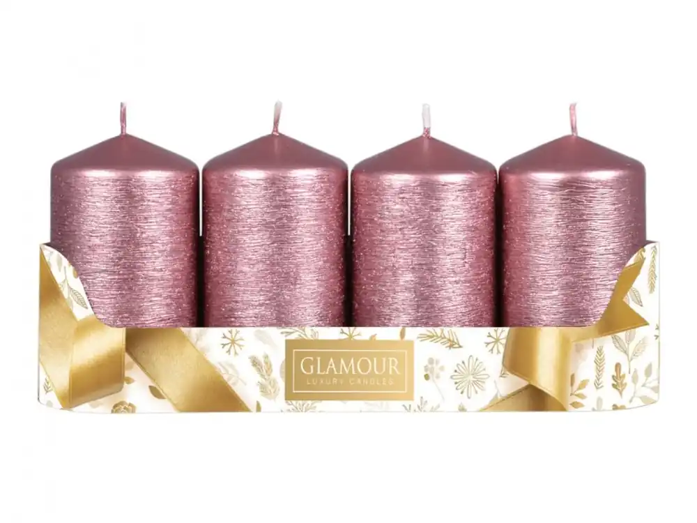 Nejprodávanější Svíčka adventní TAURUS škrábaná metalická d5x9cm 4ks - růžovo zlatá