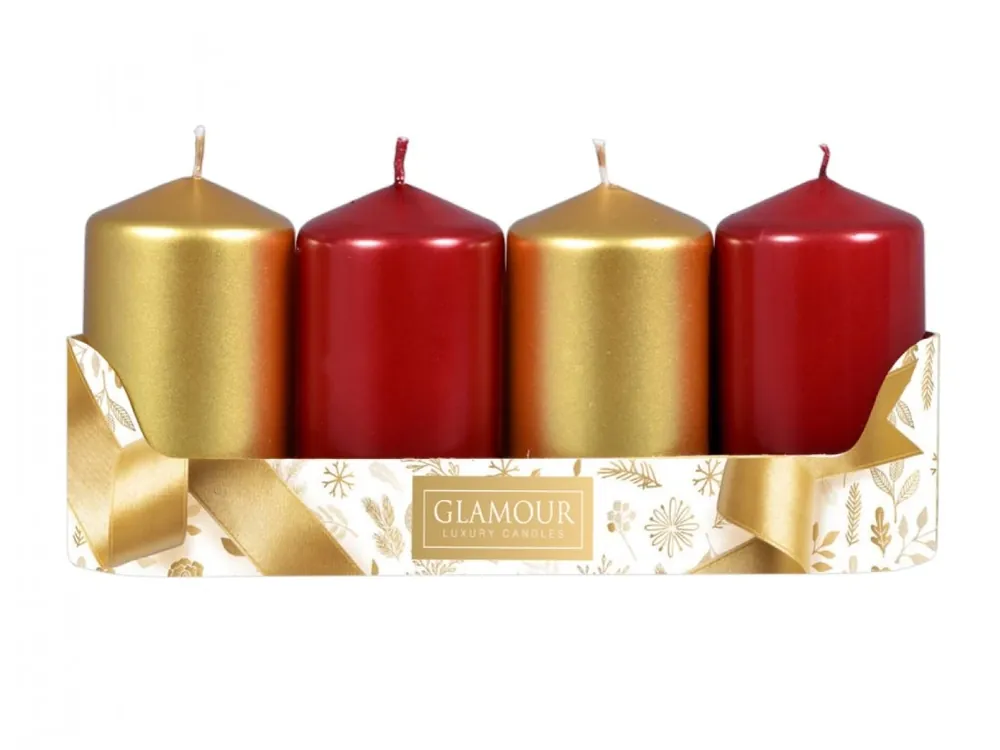 Svíčky adventní d5x9cm MIX metal lesk 2+2ks - červená, zlatá Speciální Cena