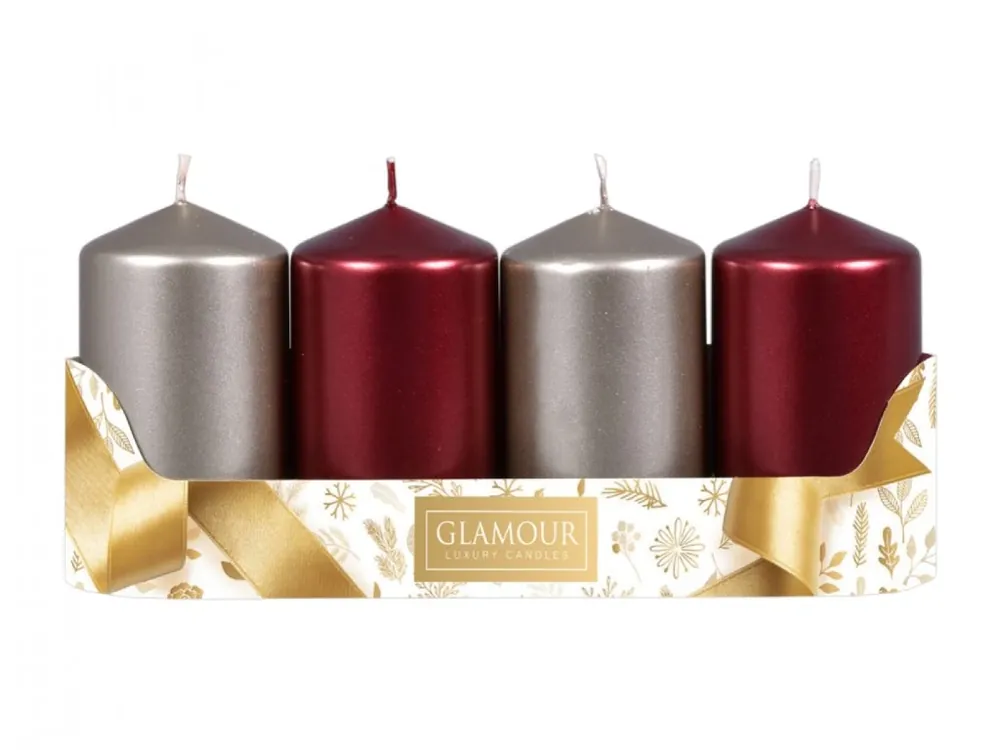 Tovární Cena Svíčky adventní d5x9cm MIX metal lesk 2+2ks - bordó, šampaň