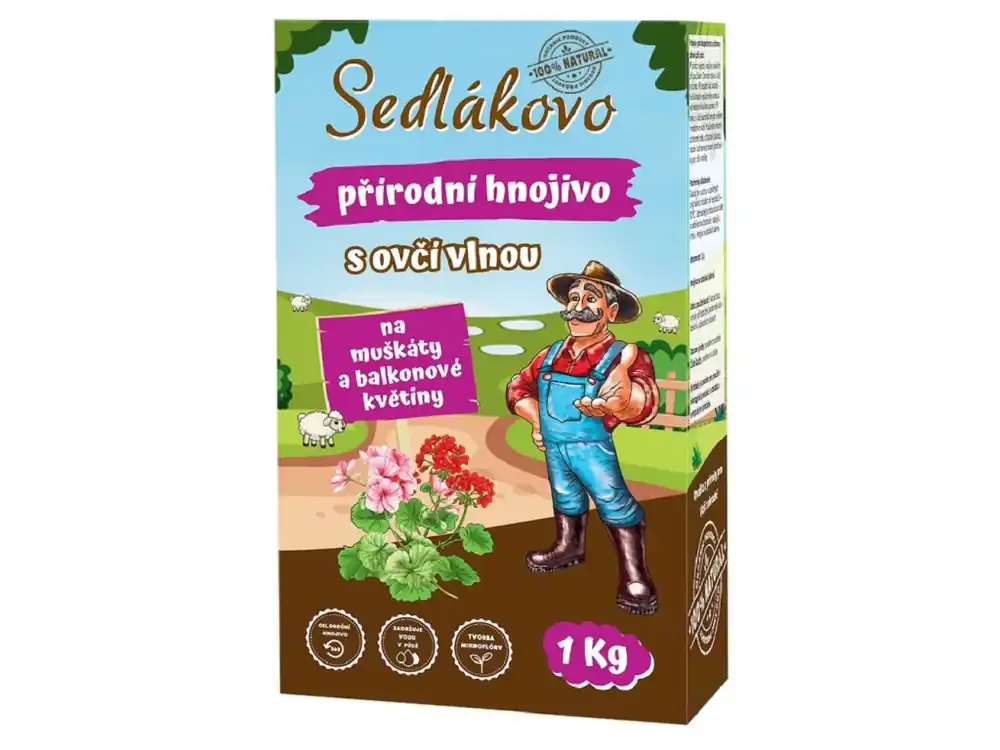 Sedlákovo hnojivo s ovčí vlnou na muškáty a balkonové květiny 1 kg Akce