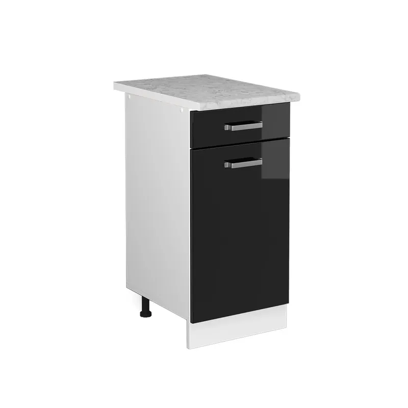 Top Prodej Univerzální základní jednotka R-Line Černý vysoký lesk 40 cm se zásuvkou, s pracovní deskou Vicco