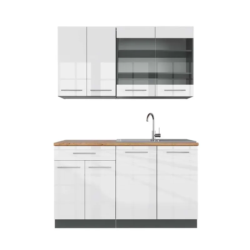 Jednotková kuchyně Fame-Line Bílý vysoký lesk/antracit 140 cm , PD Dub Vicco Víkendová Akce