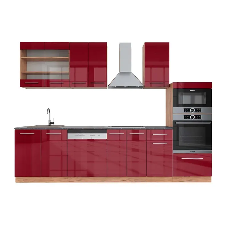 Aktuální Kuchyňský kout Fame-Line Bordeaux vysoký lesk/zlatý dub 300 cm s vysokou skříní, PD Antracit Vicco