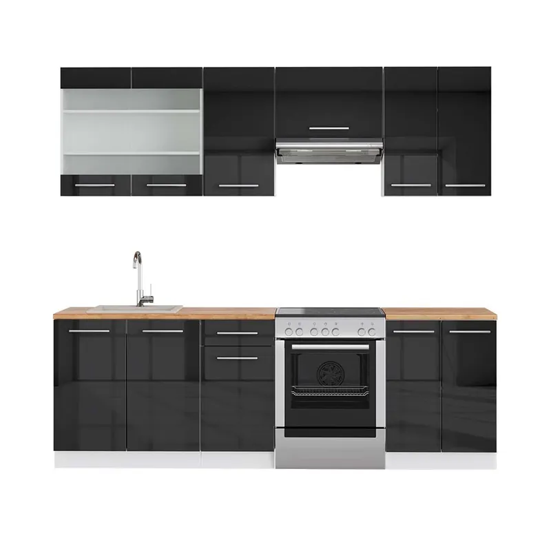 Ověřený Kuchyňský kout Fame-Line Antracitový vysoký lesk/bílá 240 cm , PD Dub Vicco