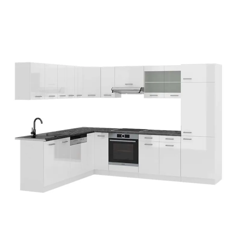 Rohová kuchyň R-Line Bílá vysoký lesk/Bílá 287 x 227 cm, PD Antracit Vicco Jen Po Omezenou Doba