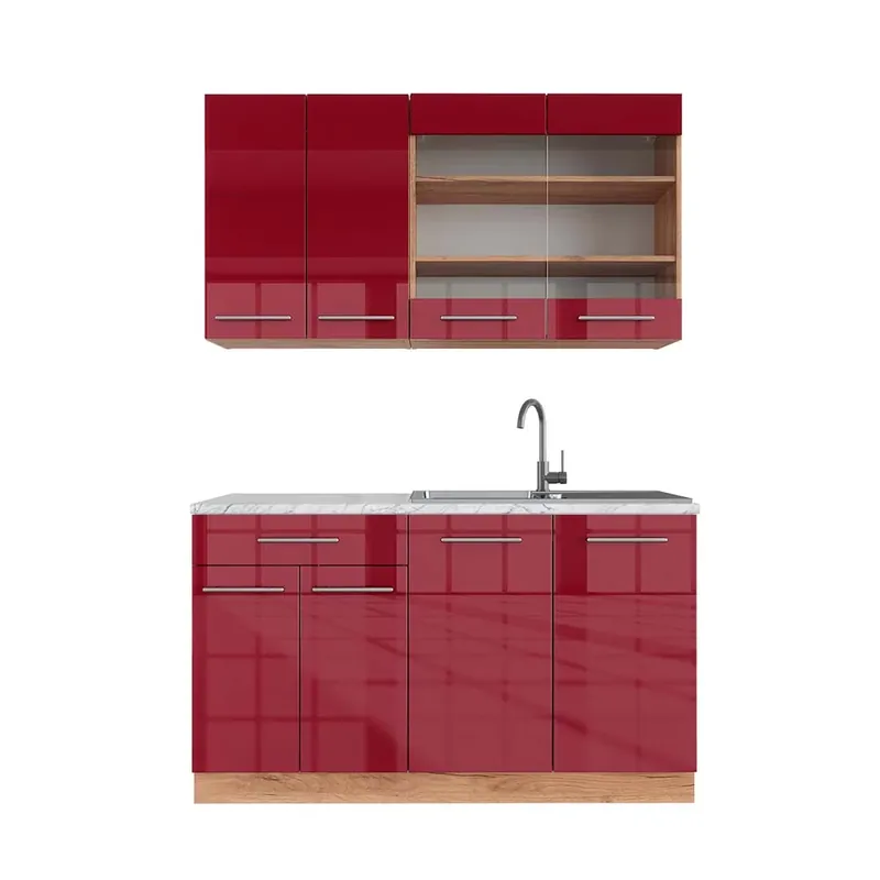 Levný Jednotková kuchyně Fame-Line Bordeaux vysoký lesk/zlatý dub 140 cm , PD Mramor Vicco