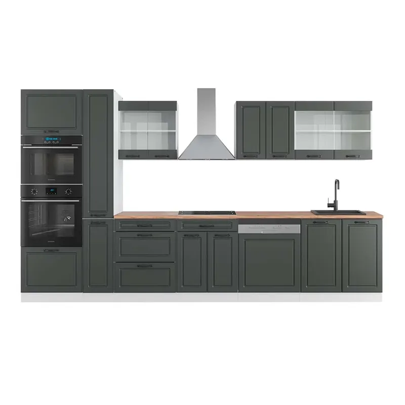 Kuchyňská linka R-Line Antracitový venkovský dům/bílá 350 cm s vysokou skříní, PD Dub Vicco Výhodná Nabídka