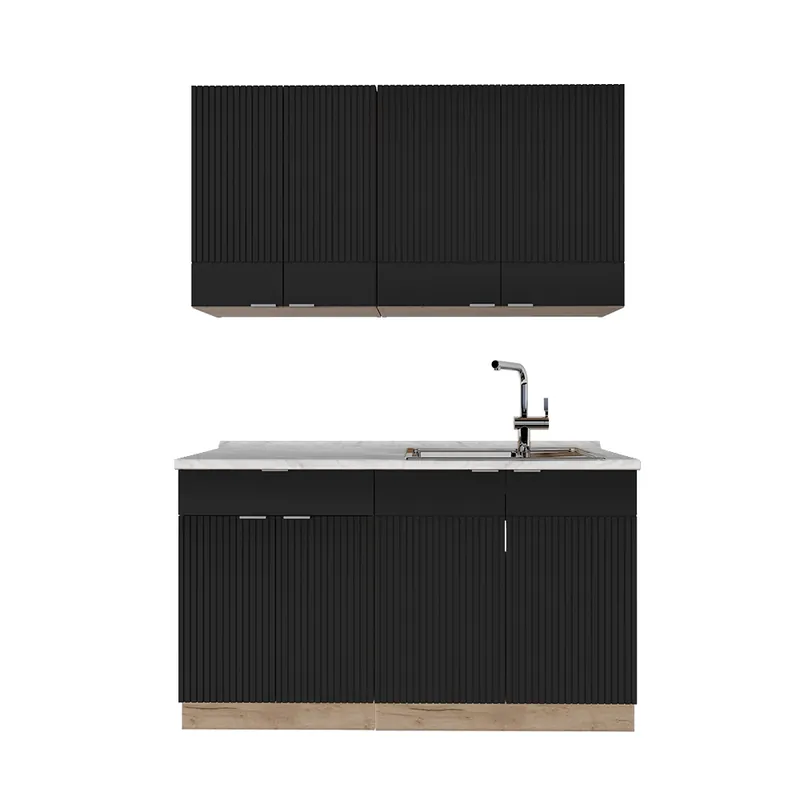 Jednotková kuchyně Fame-Line Černý pruhovaný/zlatý dub 140 cm , PD Mramor Vicco Oblíbený