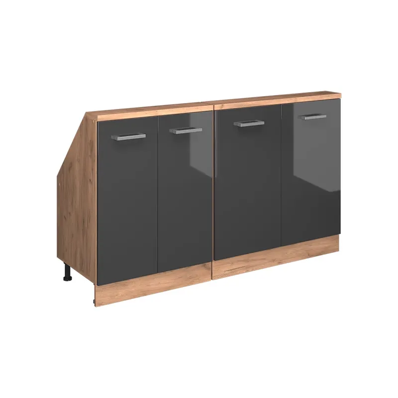 Kuchyňská skříňka pod šikmou střechu R-Line Antracitový vysoký lesk 140 cm Sada 2 kusů Vicco Aktuální