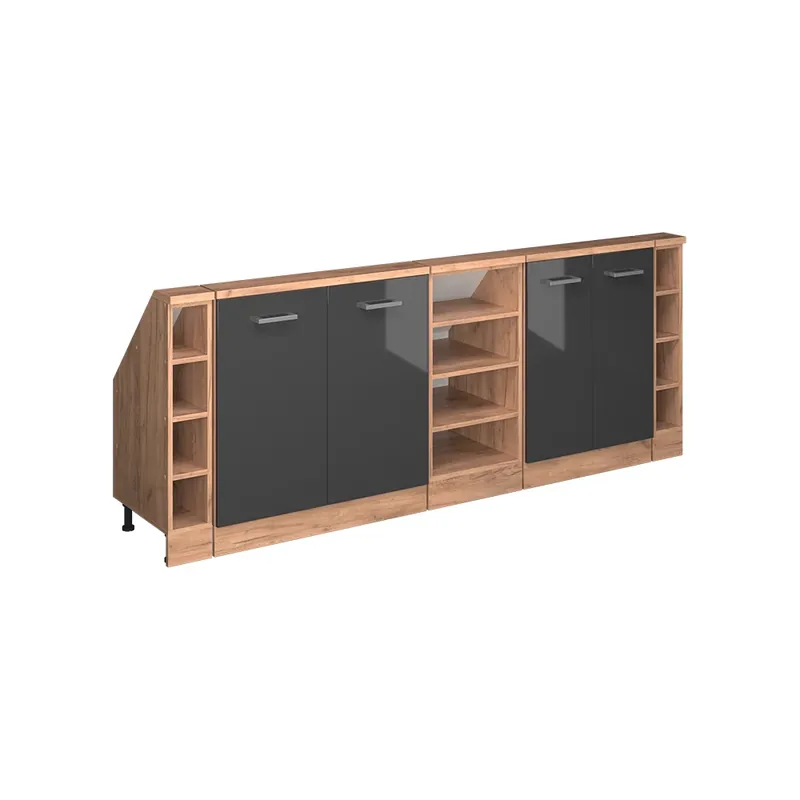 Autentický Kuchyňská skříňka pod šikmou střechu R-Line Antracitový vysoký lesk 210 cm Sada 5 kusů Vicco