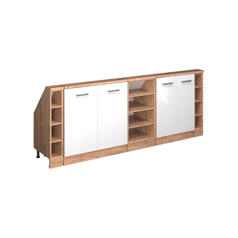 Kuchyňská skříňka pod šikmou střechu R-Line Bílá vysoký lesk 210 cm Sada 5 kusů Vicco Výhodná Nabídka