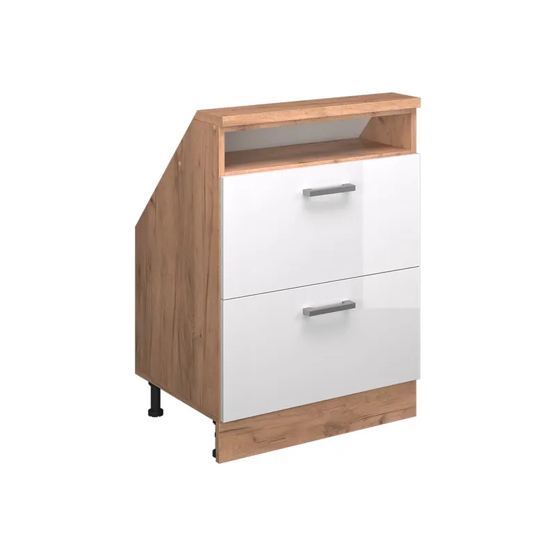 Kuchyňská skříňka pod šikmou střechu R-Line Bílá vysoký lesk 60 cm se 2 zásuvkami Vicco Zlevněný