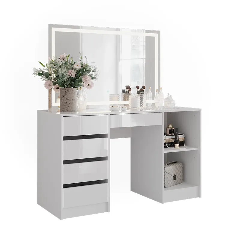 Toaletní stolek Sherry Bílá/bílý vysoký lesk 128.2 cm s LED zrcadlem Vicco Cenově Výhodný