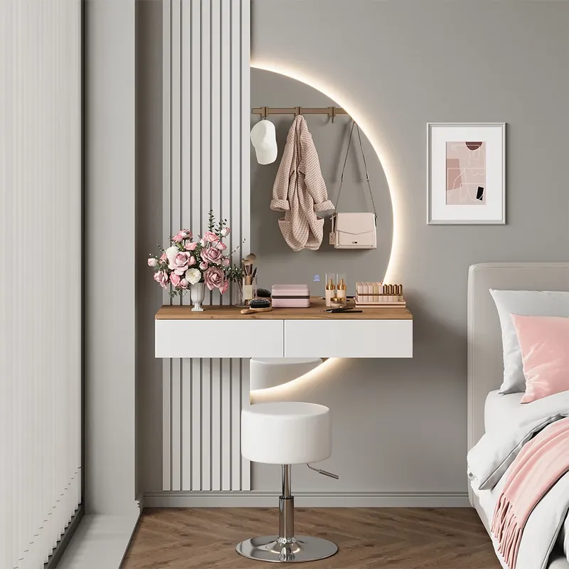 Toaletní stolek Melina Bílá/dub 100 cm se zrcadlem LED a stoličkou Vicco Expresní Doručení