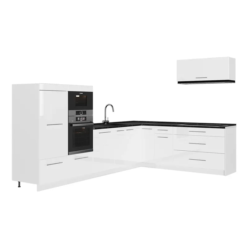 Přímo Od Výrobce Rohová kuchyň Fame-Line Bílá vysoký lesk/Bílá 327 x 227 cm, PD Antracit Vicco