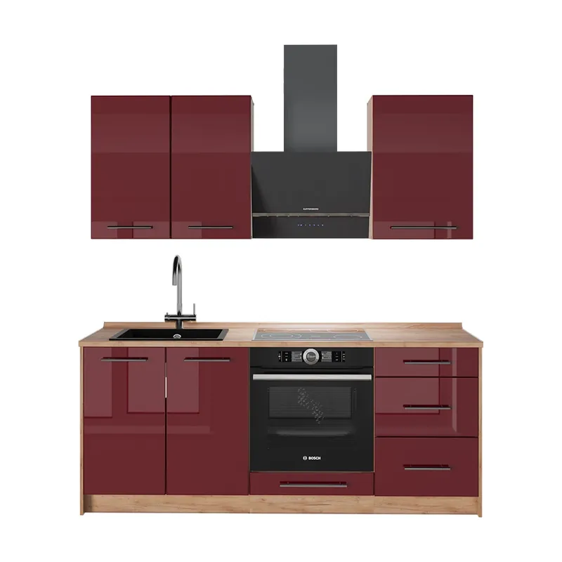 Jednotková kuchyně Fame-Line Bordó červená vysoký lesk/Zlatý mocný dub 190 cm, PD Dub Vicco Koupit Online