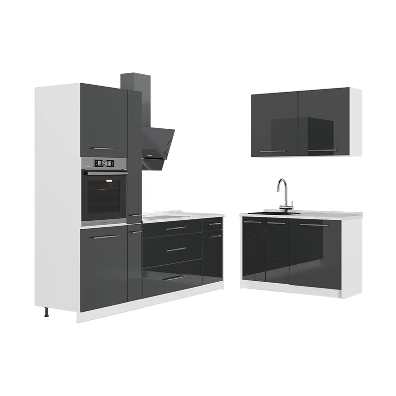 Vysoce Kvalitní Kuchyně Fame-Line Antracitový vysoký lesk/Bílá 220 x 120 cm, PD Mramor Vicco
