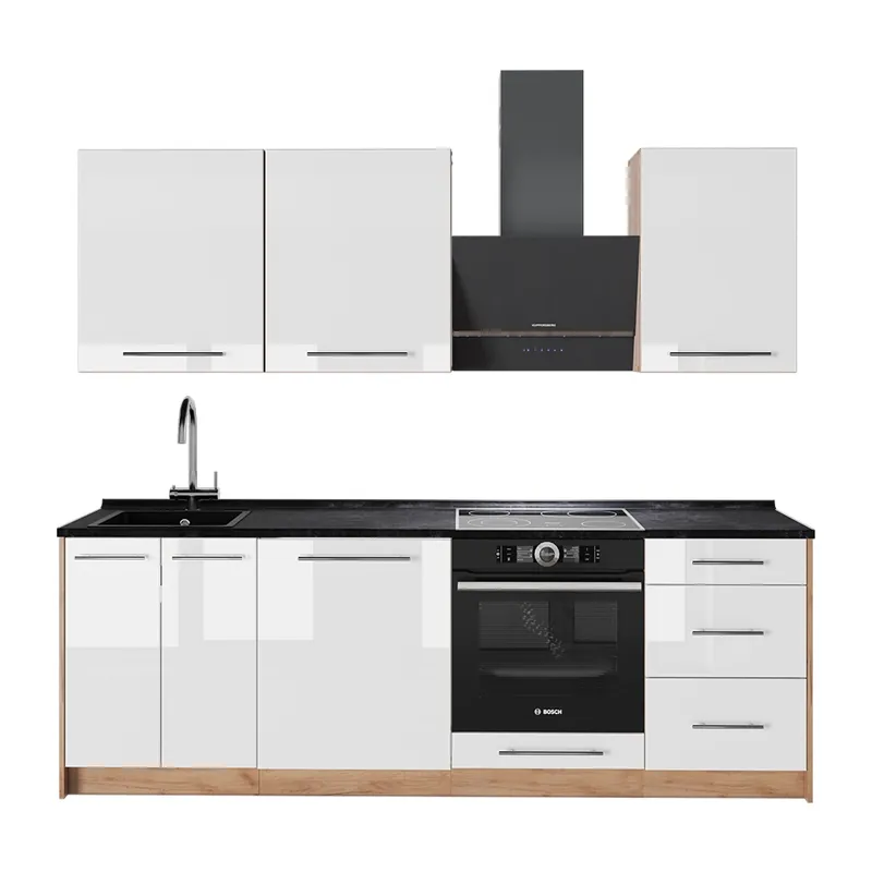 Expresní Doručení Kuchyňský kout Fame-Line Bílá vysoký lesk/Zlatý mocný dub 230 cm, PD Antracit Vicco