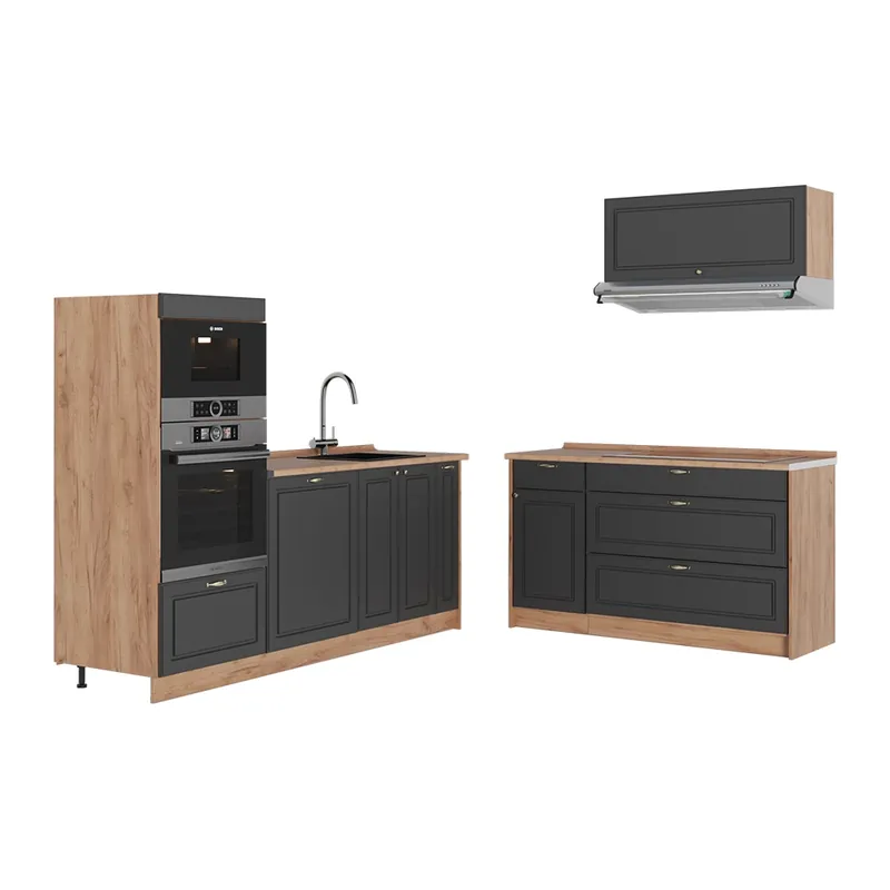Víkendová Akce Kuchyně Fame-Line Anthrazit-Gold Landhaus/Zlatý mocný dub 340 cm, PD Dub Vicco