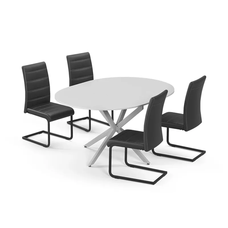 Jídelní stůl sestava Loyd Bílá/Šedá 120 x 120 cm se 4 jídelními židlemi, černé Vicco Pouze Dnes