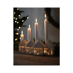 Adventný svietnik Staden Houses White - sada 4 ks Cenově Výhodný