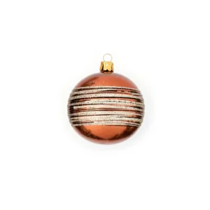 Autentický Skleněná baňka Stripes bronzová 7 cm, set 4 ks