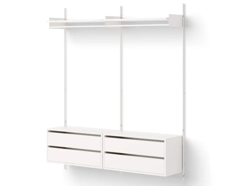 Ověřený Policová sestava Wardrobe Shelf Cabinet w. Drawers, white/white