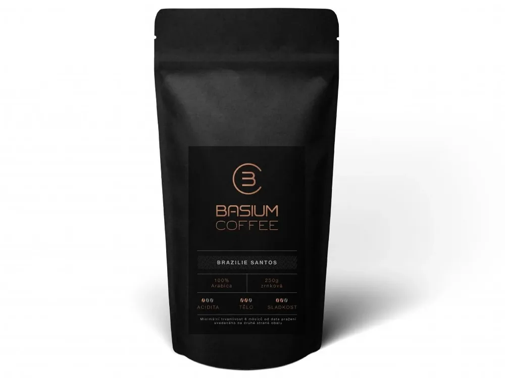 Cenová Bomba Basium coffee brazílie santos zrnková 250g čerstvě pražená