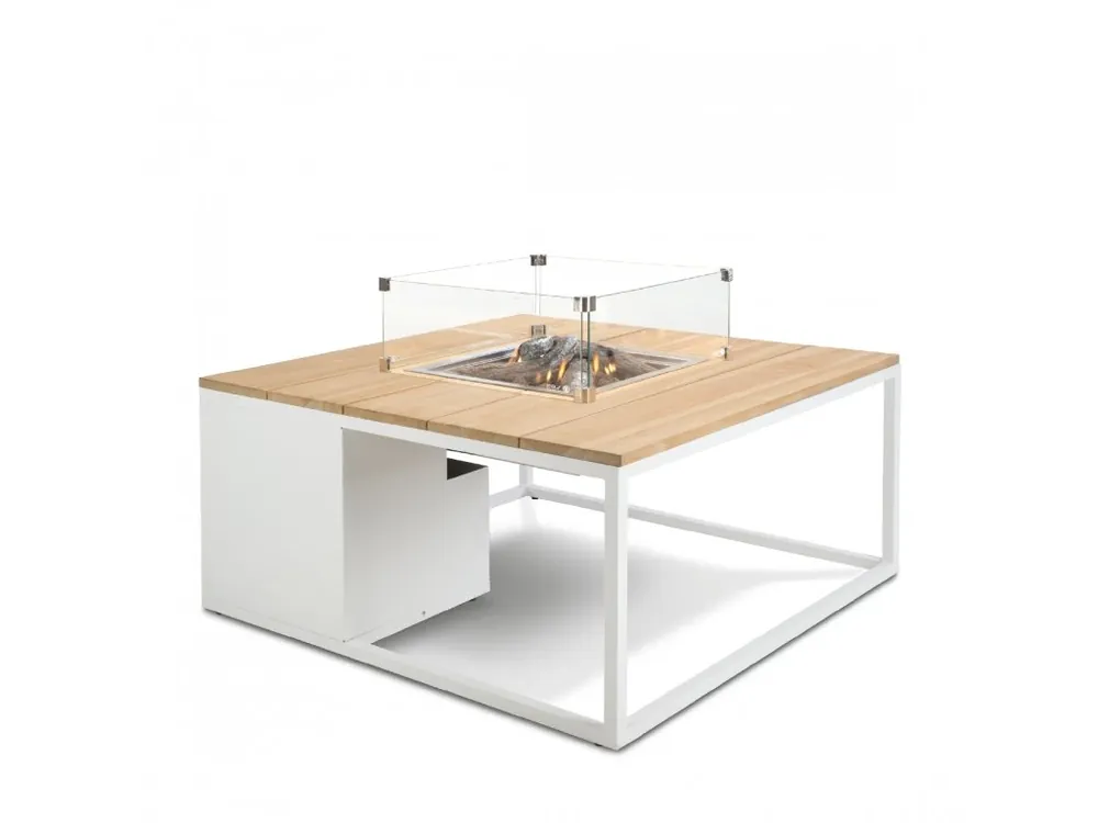 Stůl s plynovým ohništěm cosiloft 100 bílý rám / deska teak Nejlepší Volba
