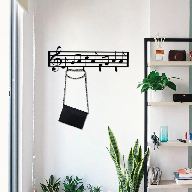 Nástěnnný věšák 60x19 cm noty kov Sezónní Sleva