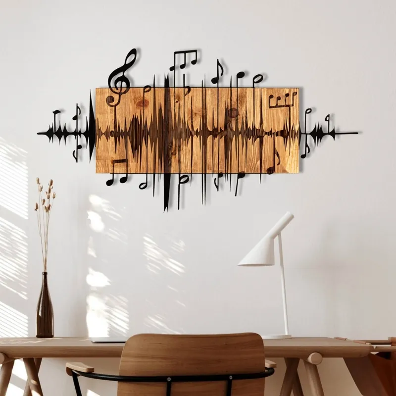 Nástěnná dekorace 90x47 cm noty dřevo/kov Kup Teď