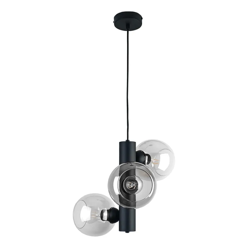 Lustr na lanku TUBE 3xE27/60W/230V černá/čirá Vysoce Kvalitní