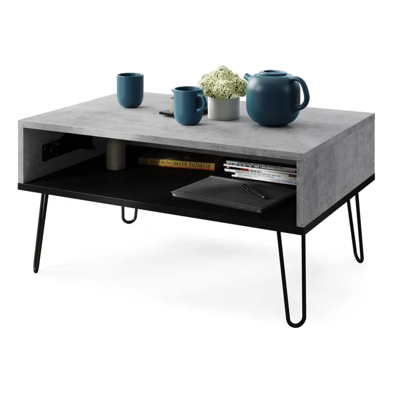 Akce Konferenční stůl se zvedací deskou a policí HALIJA 90x60 cm šedá beton/černá