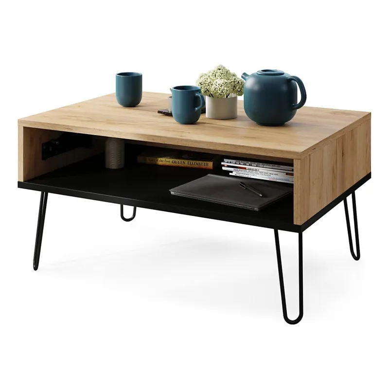 Konferenční stůl se zvedací deskou a policí HALIJA 90x60 cm dub craft/černá Must-Have