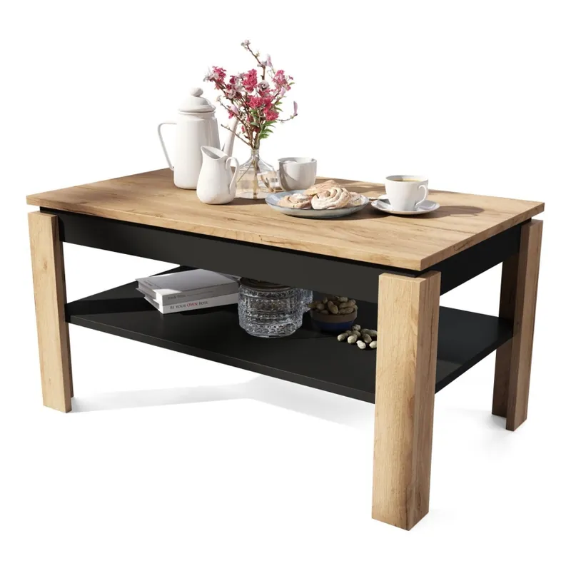 Konferenční stůl se zvedací deskou a policí ADEN 100x60 cm dub craft/černá Akční Nabídka