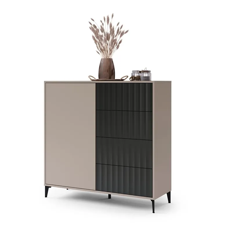 Dokud Zásoby Vydrží Komoda se zásuvkami RONJA 123x120x43 cm taupe/černá