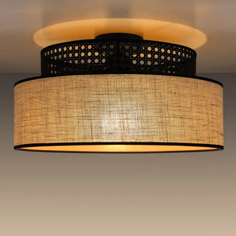 Stropní svítidlo BOHO 1xE27/60W/230V pr. 40 cm černá/ratan Akční Nabídka