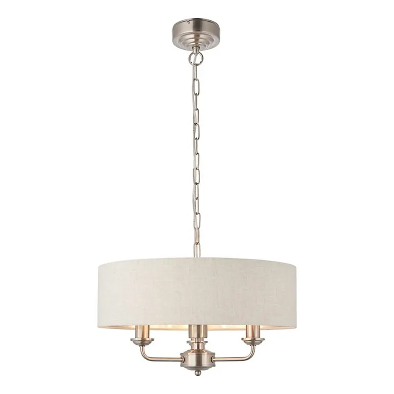 Autentický Endon 94361 - Lustr na řetězu HIGHCLERE 3xE14/40W/230V béžová/matný chrom pr. 45 cm