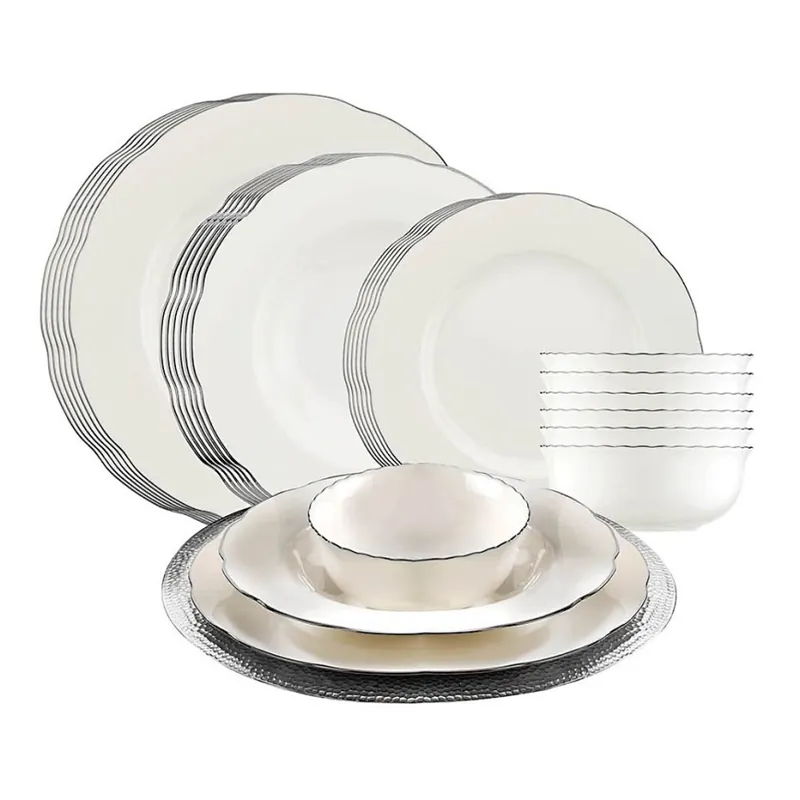Cenový Hit Jídelní sada 24 ks bílá/stříbrná/porcelán