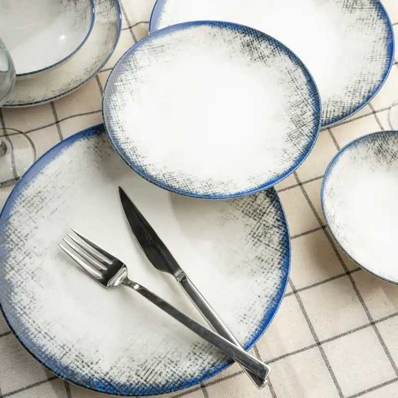 Výhodná Nabídka Jídelní sada 24 ks bílá/modrá/porcelán