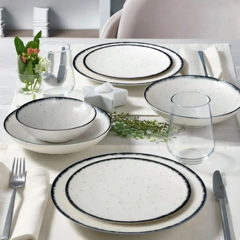 Jídelní sada 24 ks bílá/černá/porcelán Super Cena