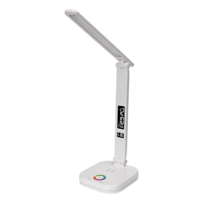 Sezónní Sleva LED RGBW Stmívatelná dotyková stolní lampa s bezdrátovým nabíjením, displejem a USB portem MAGNUS LED/6W/5V 3000-6500K bílá