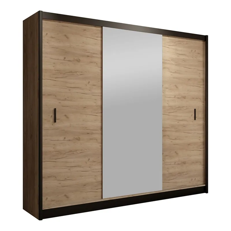 Odeslání Ihned Šatní skříň se zrcadlem MIRO 203x215x61 cm dub craft/černá
