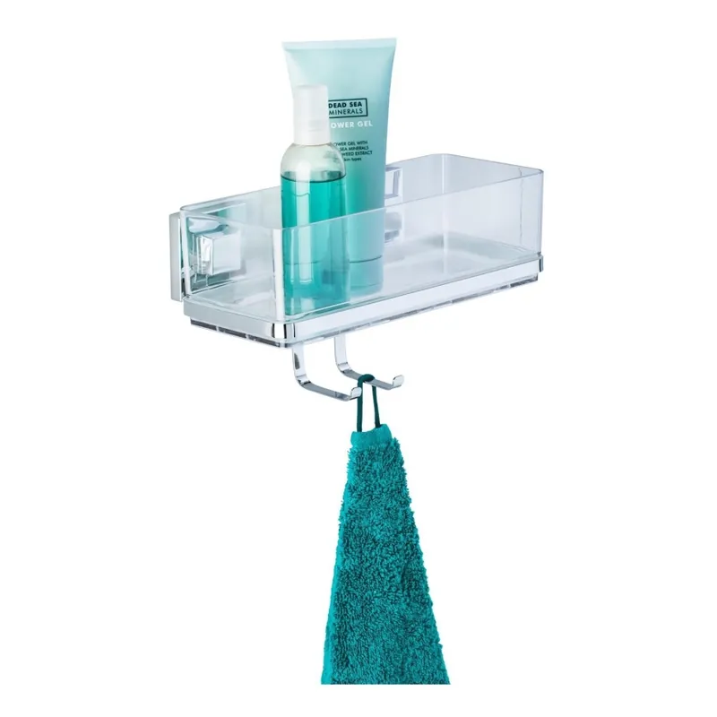 Omezená Nabídka WENKO 22694100-Polička VACUUM-LOC QUADRO ED 25,5x15 cm stříbrná/lesk. chrom/čirá