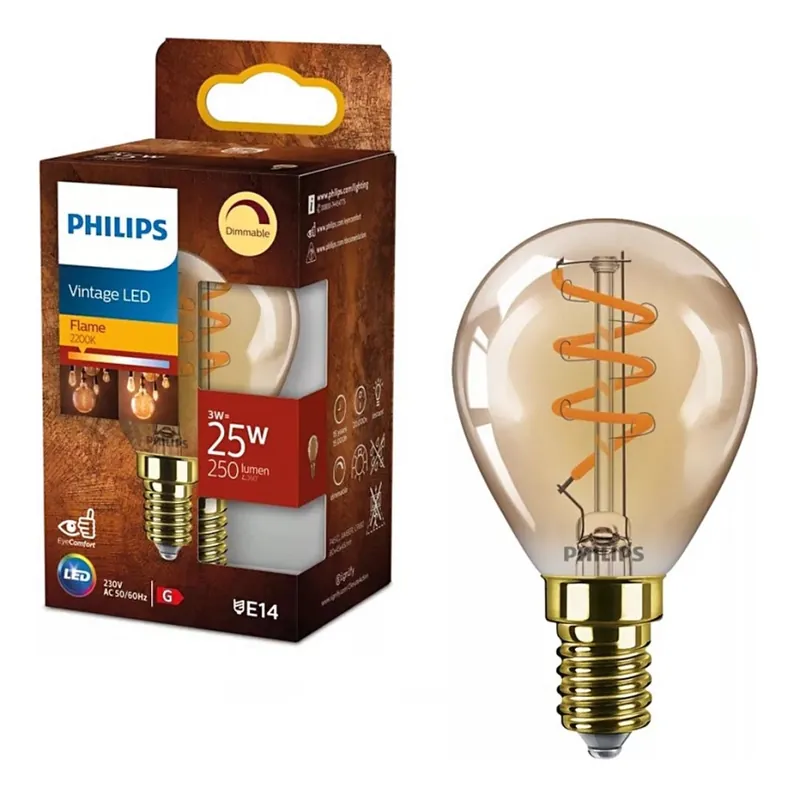 Aktuální LED Stmívatelná žárovka VINTAGE Philips P45 E14/3W/230V 2200K