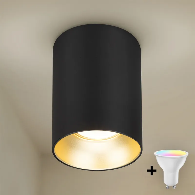 Nízká Cena Brilagi - LED RGBW Stmívatelné bodové svítidlo TRINE 1xGU10/4,8W/230V 3000K černá/zlatá + dálkové ovládání