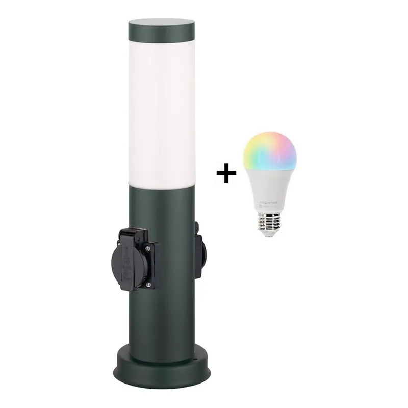 Brilagi - LED RGBW Stmívatelná venkovní lampa se 2 zásuvkami 1xE27/9W/230V 2700-6500K IP44 40 cm antracit Jen Po Omezenou Doba
