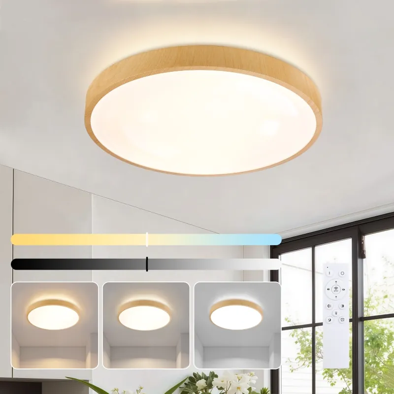 Cenově Výhodný Brilagi - LED Stmívatelné stropní svítidlo GLASS POOL DOUBLE LED/48W/230V 3000-6000K pr. 40 cm dekor dřeva + dálkové ovládání